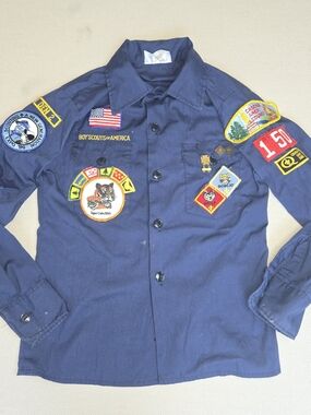 Vintage Boy Scout Uniform with Pins Patches Wolf Bobcat 1 Year 1986 Expo Oregon